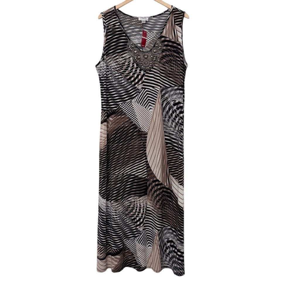 Avenue Sleeveless Abstract Geometrical Beaded Boho Resort Maxi Dress NWT (22/24)